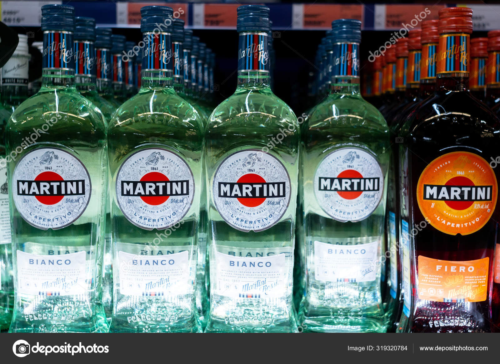 Tyumen, Russia - avg 2019: Bottle drink Martini Bianco sale at the stores of the metro hypermarket – Stock Editorial Photo © darksoul72 #319320784