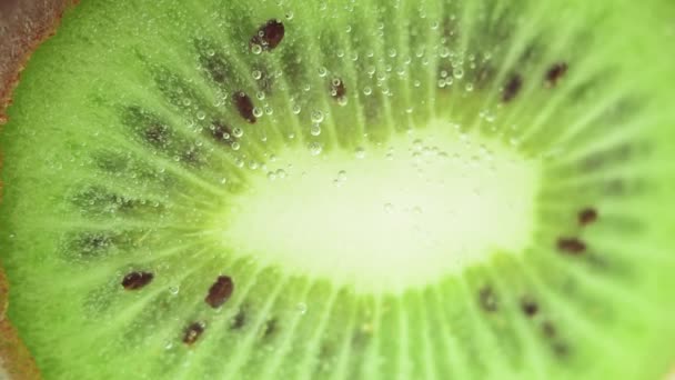 Sappig helder fruit van Kiwi. Kiwi fruit plakjes close-up. sneetje vers fruit onder water — Stockvideo