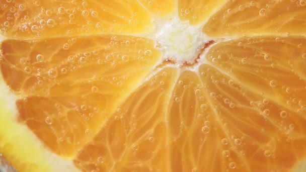 在水里放一片橙子。 制作甜点和果汁的多汁水果 — 图库视频影像