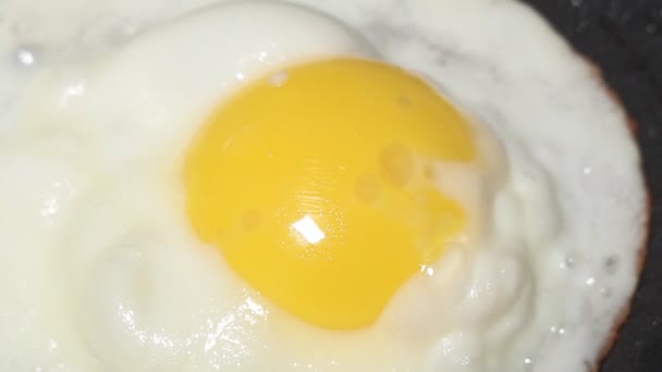 Detailní záběr Vařící vejce v malé pánvi. příprava snídaně — Stock video