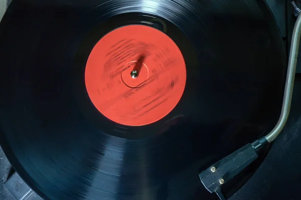 Rekaman Vinyl Retro Terlihat Berputar Putar Pemutar Piringan Hitam Tutup — Stok Foto