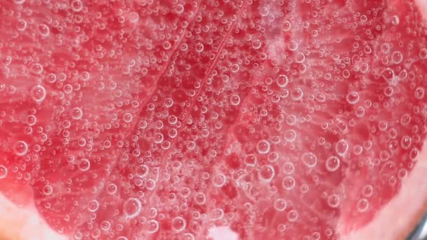 Grapefruit piece into water. selective focus juicy ripe fruit in water close-up, macro — Stockvideo