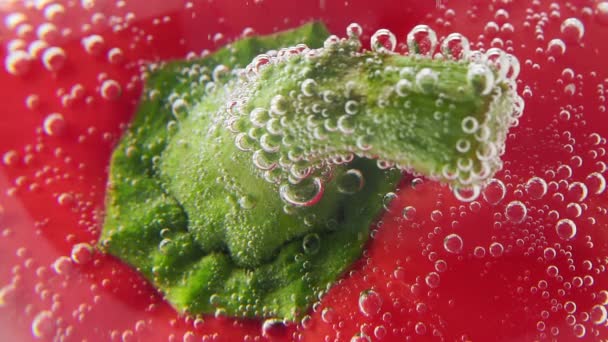 Red bell pepper close- up in the water, under the water. selective focus — Stock Video