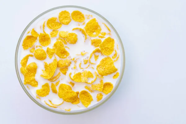 Bowl Cornflakes Milk Yogurt Isolated White Background — Stock Photo, Image