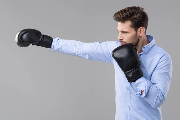 Handsome elegant man with boxer gloves — Stock Photo, Image