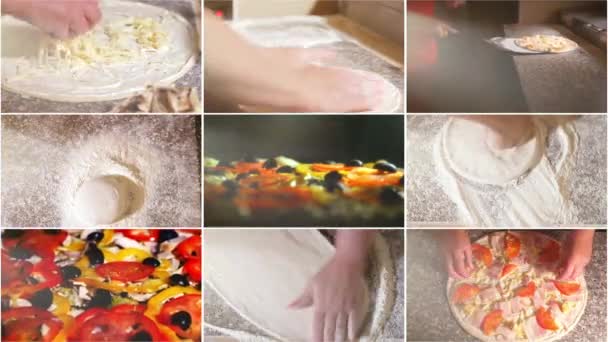 Matlagning pizza. Collage. 4k. — Stockvideo
