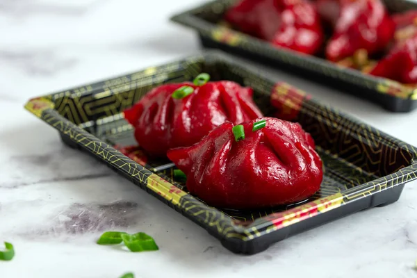 Steamed Beetroot Dumplings Stock Photo