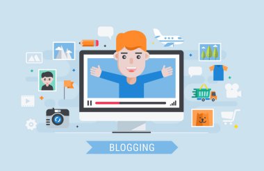 Adam blogger düz modern vektör çizim