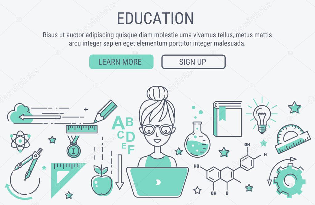 Education and learning. Line art modern vector illustration.