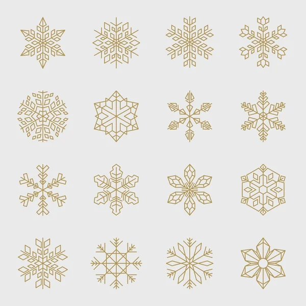 Ensemble minimal de flocons de neige dorés — Image vectorielle