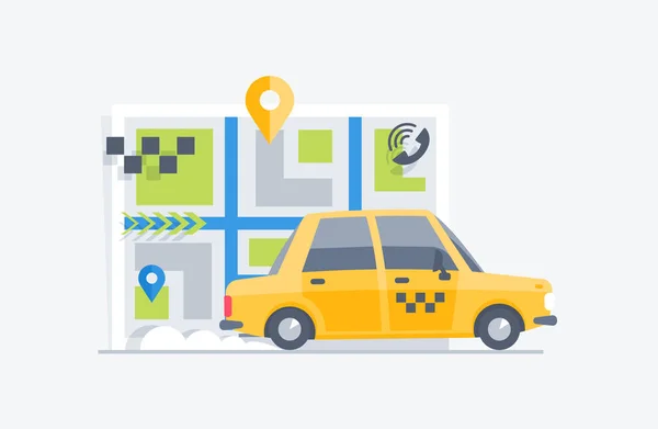 Taxi de voiture sur le fond de la carte — Image vectorielle