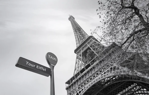 Eiffeltornet i Paris, grå dag, svart och vit bild — Stockfoto