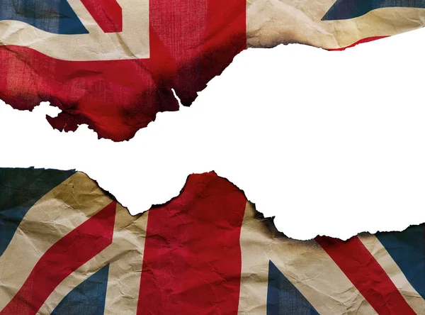 De Scorched vlag van Engeland op witte achtergrond, concept beeld over terrorisme in de wereld en brexit — Stockfoto