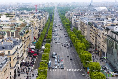 Paris, panoramik, Avenue des Champs-lyses: binalar, caddeler, arabalar ve Fransa turist