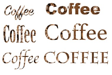Sözcüğün yazımını kahve kahve çekirdekleri beyaz arka plan üzerinde