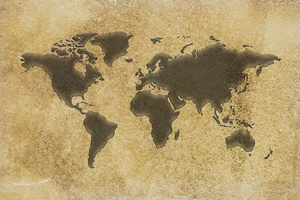 Silhouette Mappa del mondo su carta vintage — Foto Stock