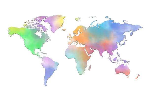 Mappa colorata del mondo su sfondo bianco — Foto Stock