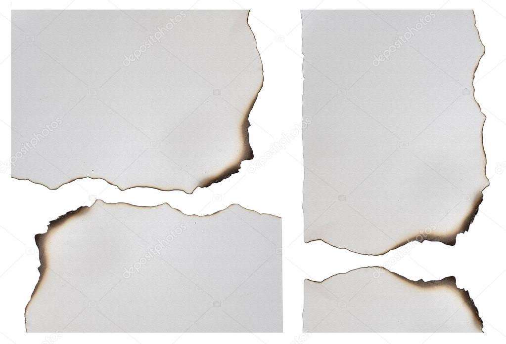 Burnt paper, edge paper isolated on white background