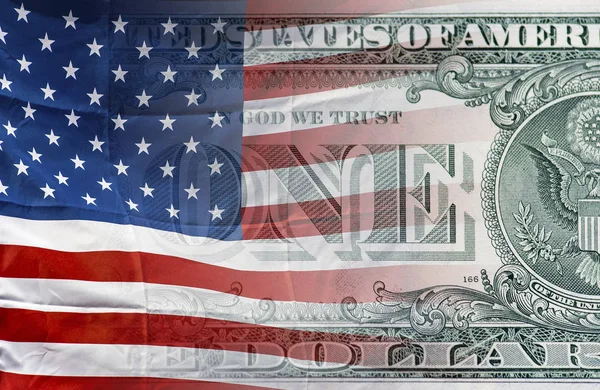 Estados Unidos da América bandeira e americano um fundo de dinheiro dólar — Fotografia de Stock