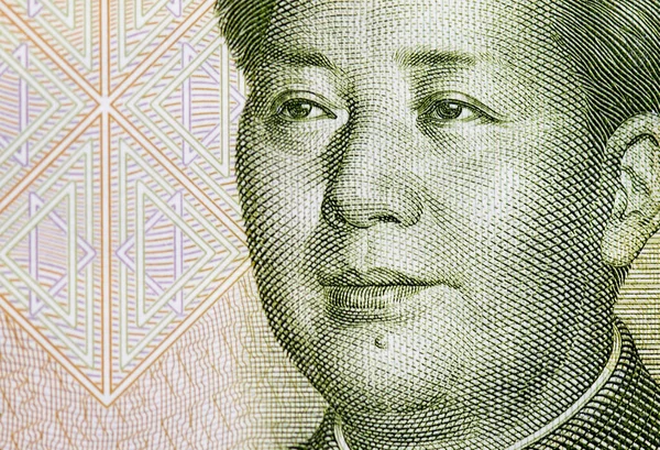 Retrato de cerca de Mao Zedong en un billete chino de un yuan, retrato del presidente Mao — Foto de Stock