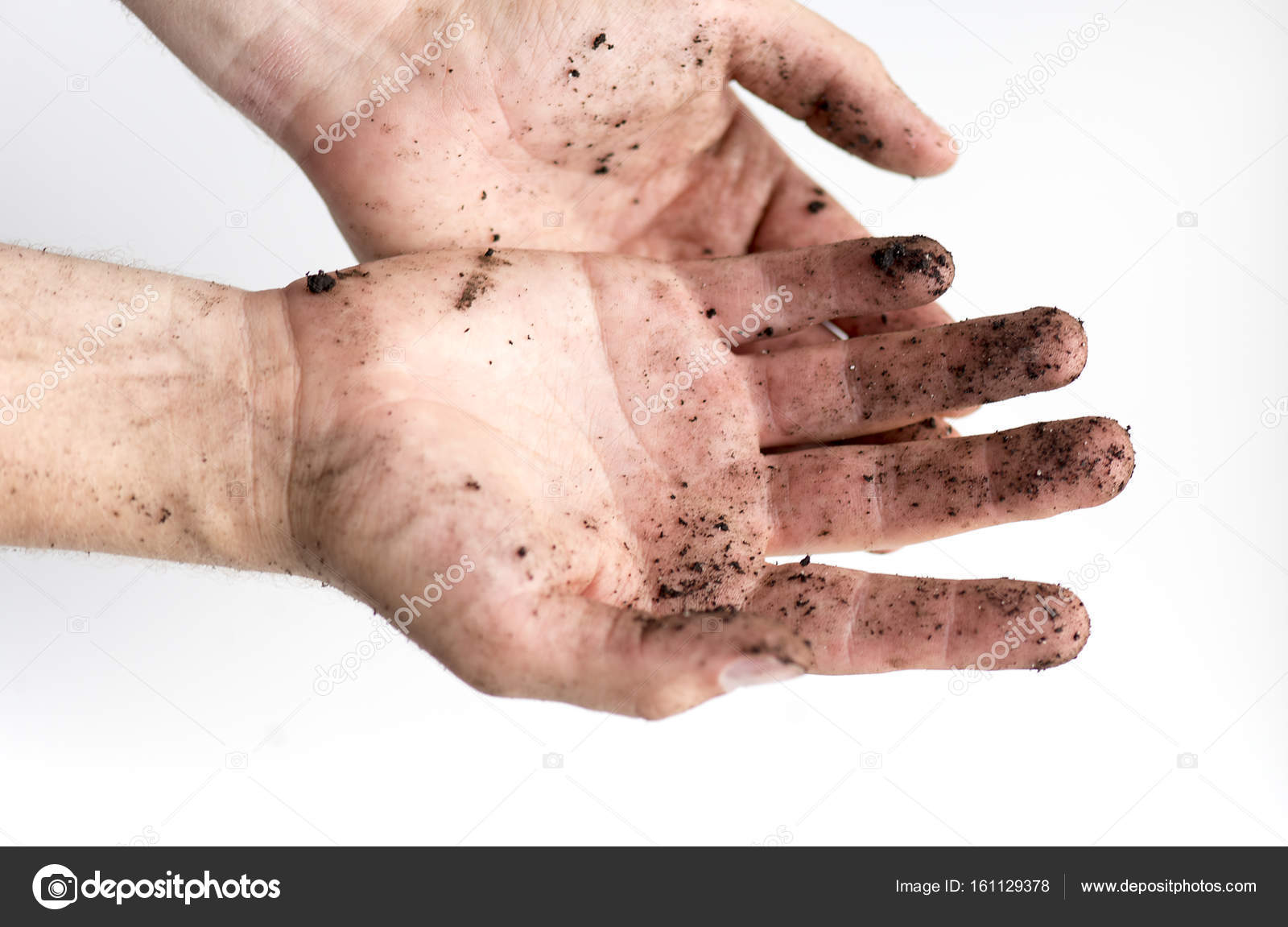 Schmutzige Hände eines Bauern, schmutzige Hände vom Boden mit