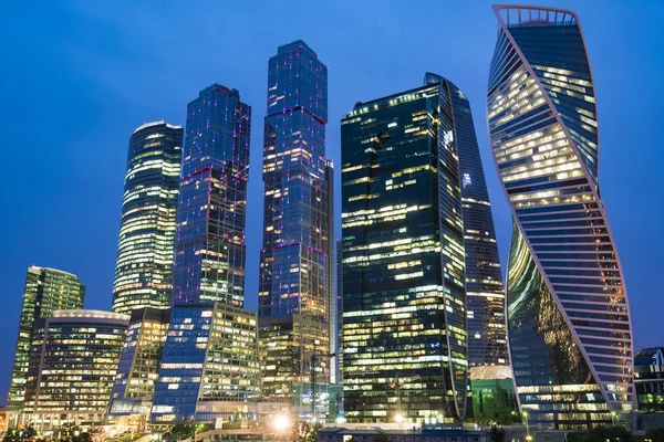 Night view of Moscow City, modern part of Moscow, high tech skyscrapers around business part of city, Russia Stock Image