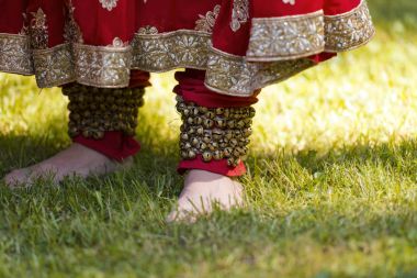 Hindistan'da bir park geleneksel sari Hintli kadın giyinmiş