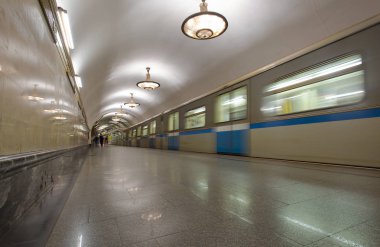 Bir metro istasyonu platforma gelen tren