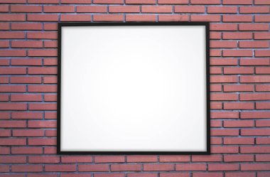 Tuğla duvar ve beyaz ekran veya siyah bir çerçeve içinde posteri