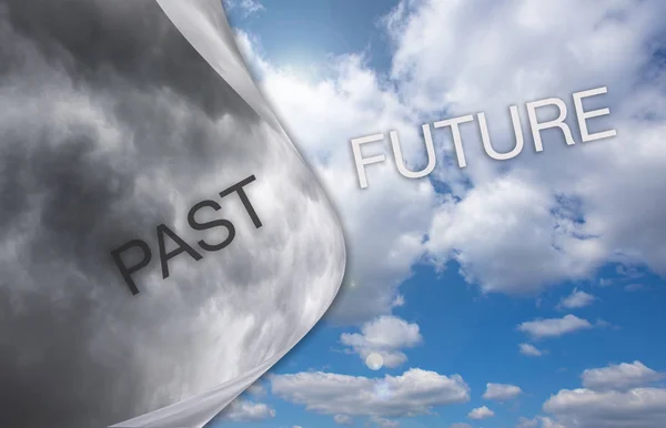 PAST and FUTURE, words on the sky, concept picture about success