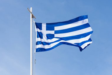 Yunan bayrağı, bayrak Yunanistan ve mavi gökyüzü