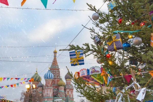 Moscú Rusia Árbol Navidad Plaza Roja Invierno Mercado Año Nuevo — Foto de Stock