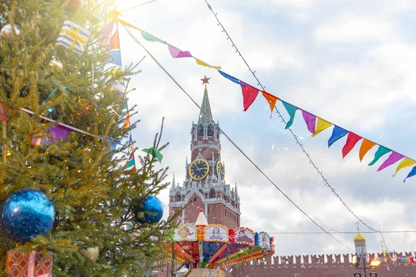 Moscú Rusia Árbol Navidad Plaza Roja Invierno Mercado Año Nuevo — Foto de Stock