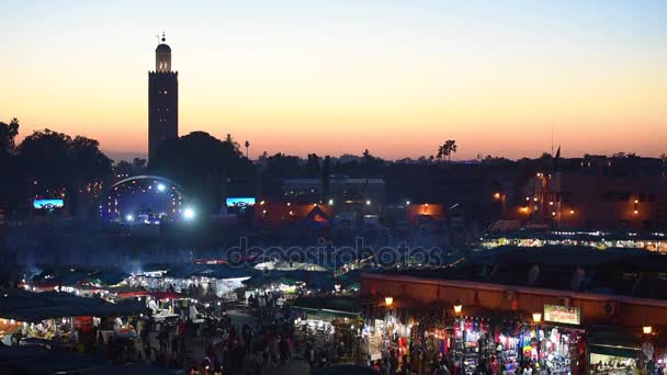 Jamaa Fna Praça Mercado Entardecer Marraquexe Marrocos Norte África Jemaa — Vídeo de Stock