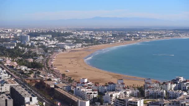 Vista Panorâmica Agadir Praia Cidade Agadir Resort Pelo Oceano Atlântico — Vídeo de Stock