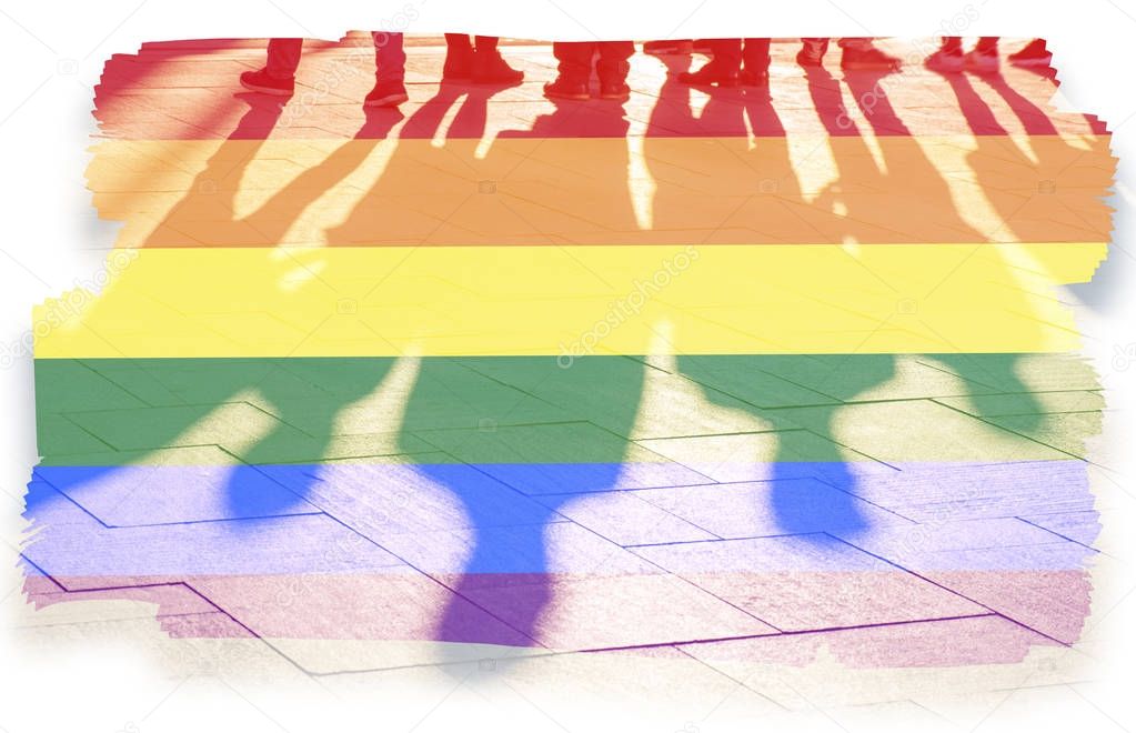 Rainbow flag and shadows concept picture