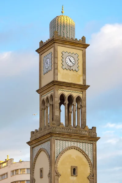 Starożytna Wieża Zegarowa Bazar Aya Starych Medina Casablanca — Zdjęcie stockowe