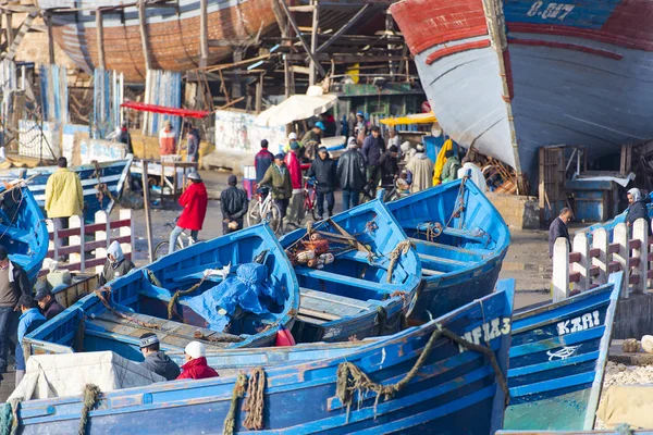 Barcos Azules Tradicionales Puerto Essaouira Enero 2018 Marruecos —  Fotos de Stock