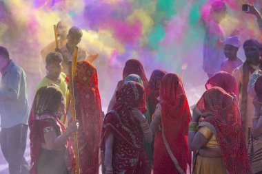 Holi Festivali Mathura şehirdeki 26 Şubat renk. 2018 yılında Hindistan