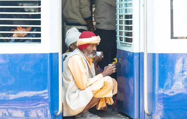 Индийские Пассажиры Поезде Нью Дели Февраля 2018 Год Индии — стоковое фото