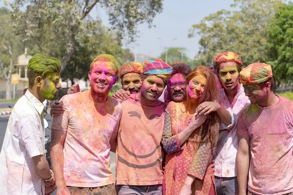People Celebrating Holi Jaipur March 2017 India — Stock Photo, Image