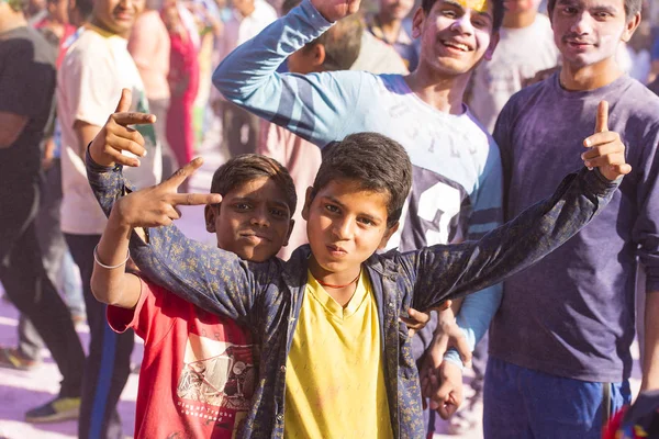 Indian Teenagers Celebrating Holi Mathura February 2018 India — Stock Photo, Image
