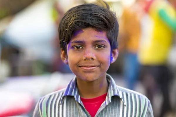 Adolescentes Indios Celebrando Holi Mathura Febrero 2018 India —  Fotos de Stock