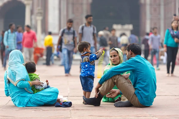 Gente Mezquita Jama Masjid Nueva Delhi Febrero 2018 India —  Fotos de Stock