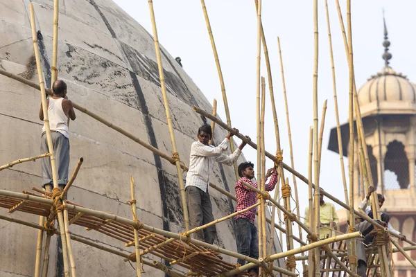 Mezquita Jama Masjid Construcción Trabajadores Indios Nueva Delhi Febrero 2018 —  Fotos de Stock