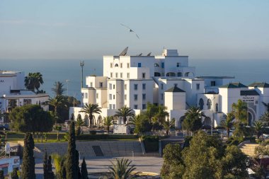 Agadir - Ocak 02: Panoramik okyanus ve Binalar ile Agadir modern parçası üzerinde Ocak 02. 2018 yılında Fas Afrika