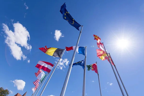 Ряди Європейських Прапорів Прапорів Країн Світу — стокове фото