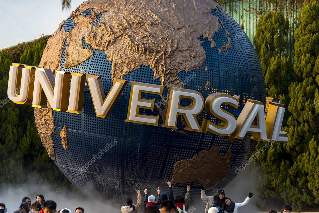 OSAKA - JAN 10: The famous Universal Globe and touristes at Universal Studios Osaka  theme park on January 10. 2017 in Japan