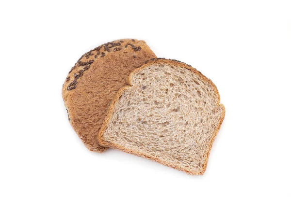 Bovenaanzicht Van Segment Multi Graan Bruin Brood Geïsoleerd Witte Achtergrond — Stockfoto