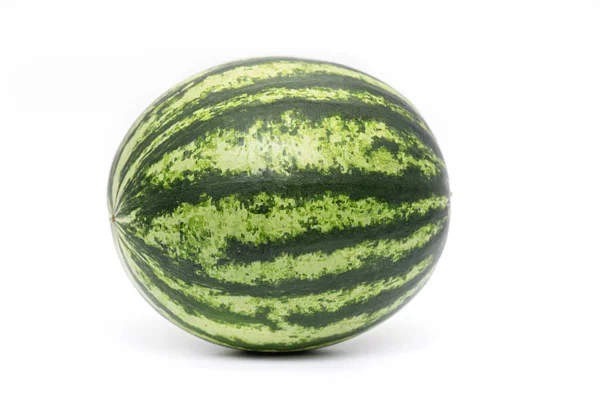 Frisse Hele Watermeloen Geïsoleerd Witte Achtergrond Volledig Groene Watermeloen Berry — Stockfoto